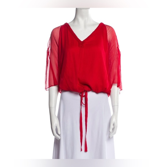Diane Von Furstenberg Tops - Diane von Furstenberg Red Silk V-Neck Blouse Size 2 NWOT